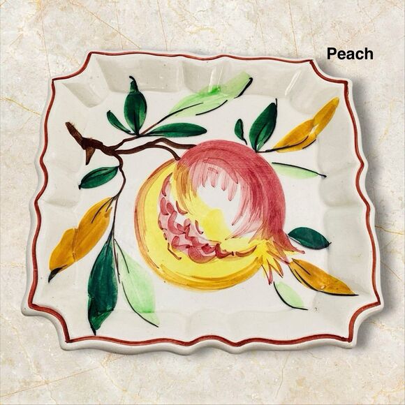 Italian Hand Painted 7in Fruit Designs Salad Plates Dip Bowls Set 4 Vintage - Picture 9 of 11